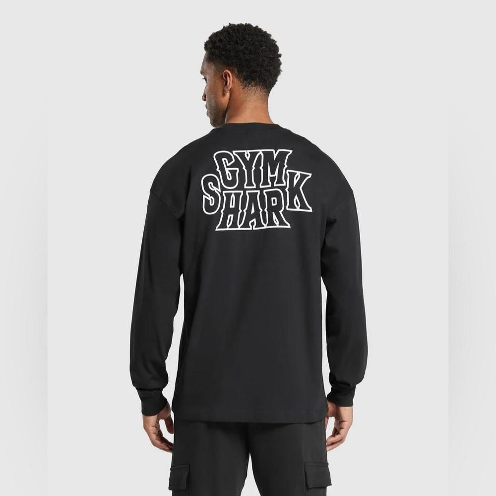 GYMSHARK Men’s Stacked Long Sleeve T-Shirt Black- NWT